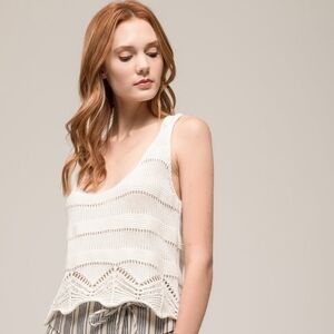 Moon River Scalloped Knit Top, Size M